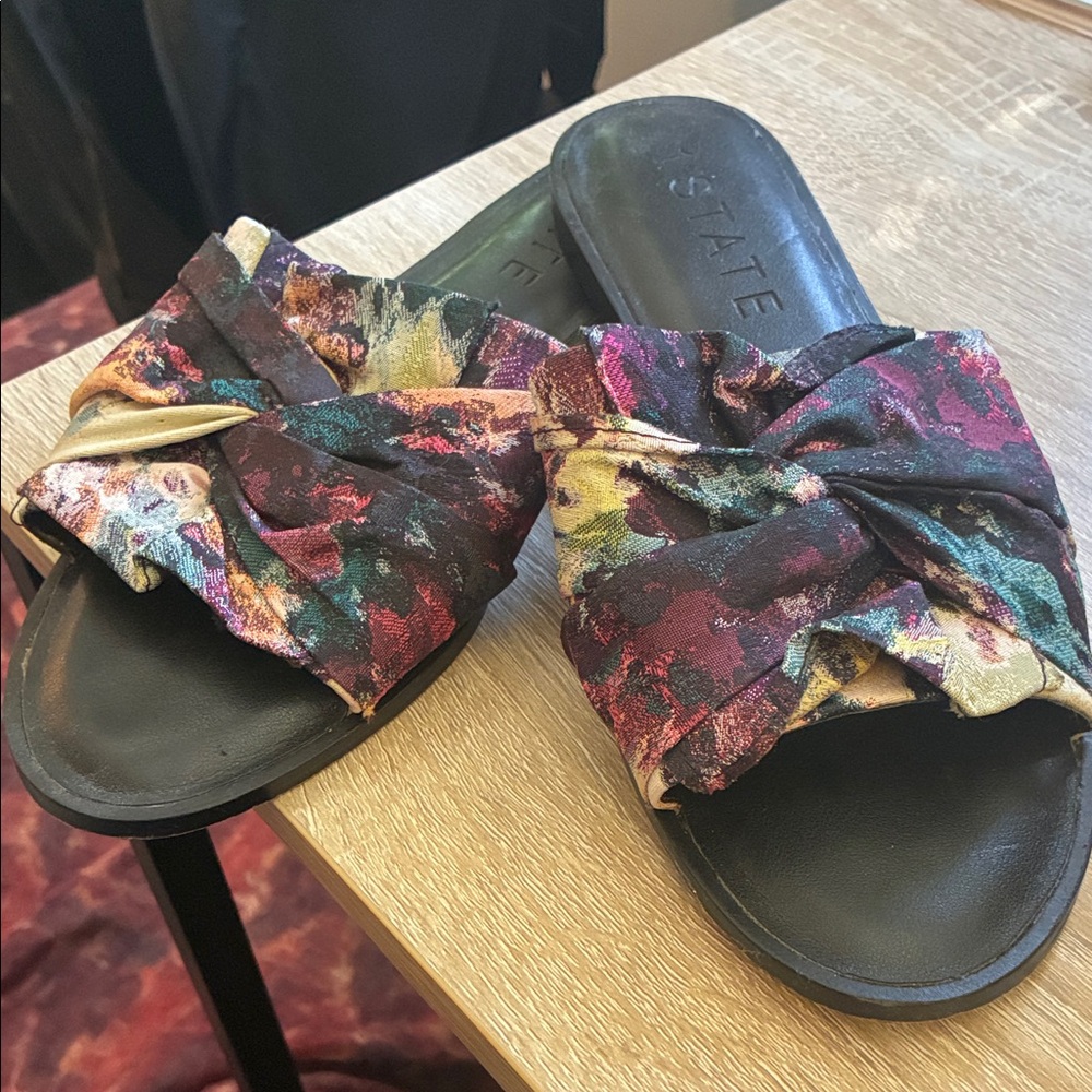 1. State Black Slide Sandals with Multicolor Floral Twist Upper
